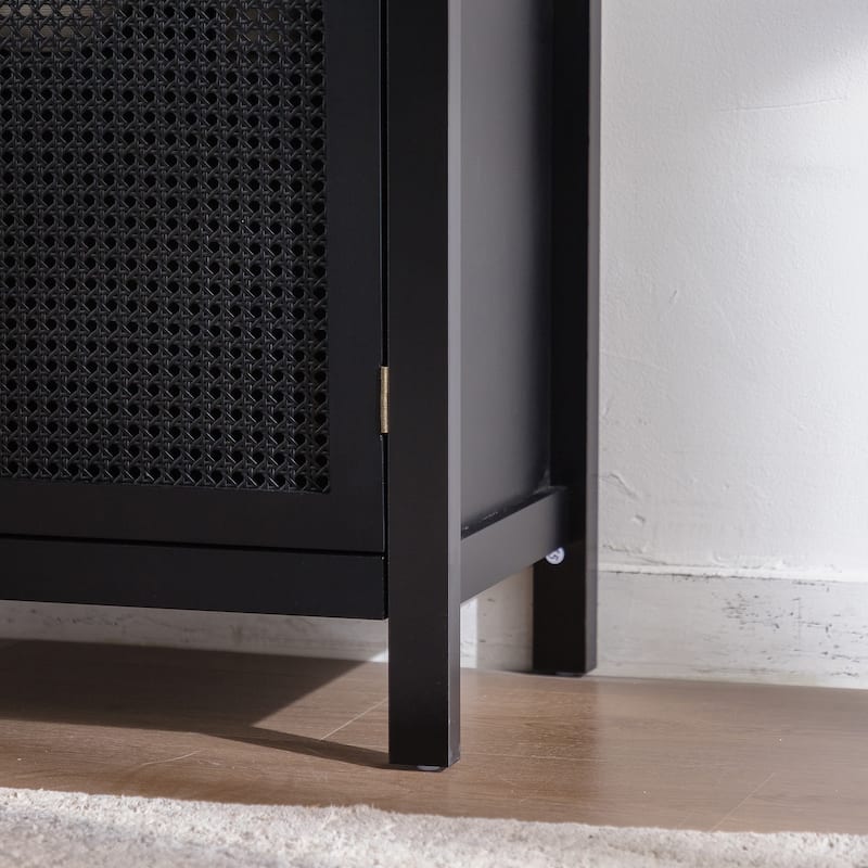 Black Accent Cabinet with Doors, Rattan Sideboard Buffet Cabinets with Storage,29 Inch Narrow Credenzas Storage Cabinet