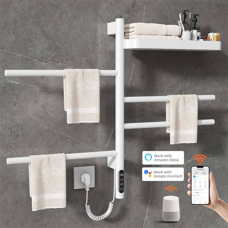 Smart Rotating Heated Towel Rack for Bathroom,Towel Warmer - White