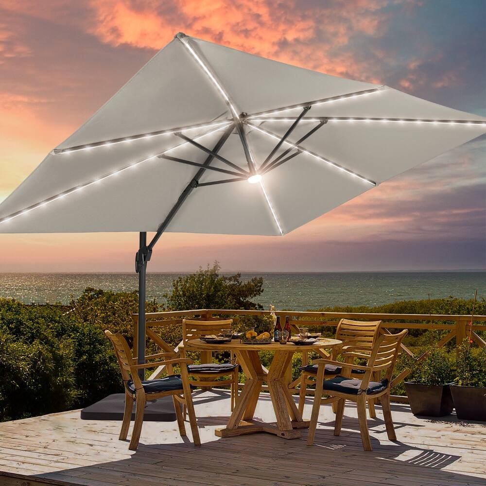 BONOSUKI 11.5x9FT LED Cantilever Patio Umbrella 360 Rotation w/Base