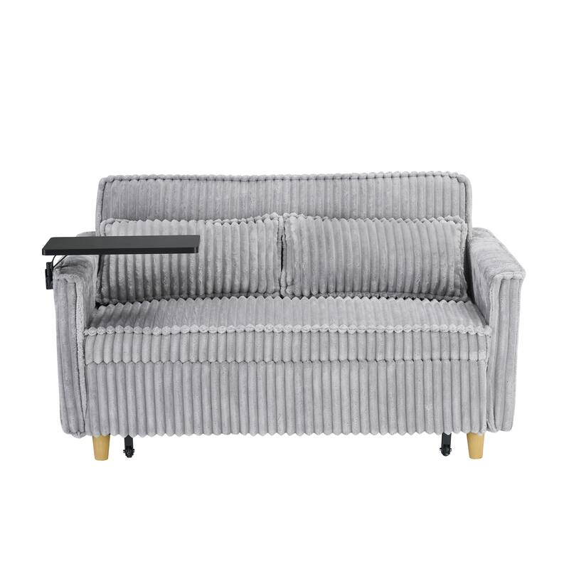 Sleeper Sofa Gray Folding Loveseat with 2 Pillows & USB Charging, Convertible Sofa Bed Multi-Functional Loveseat