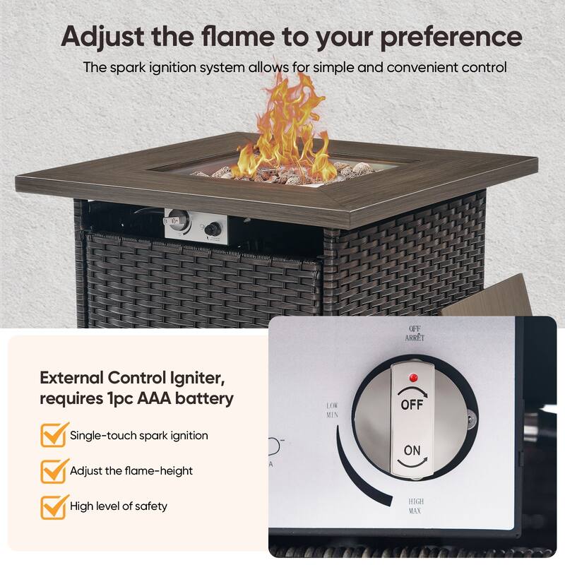 Gymojoy 5-Piece Outdoor Wicker Patio Furniture Set with 55,000 BTU Fire Pit Table, Swivel Chairs & Thick Cushions