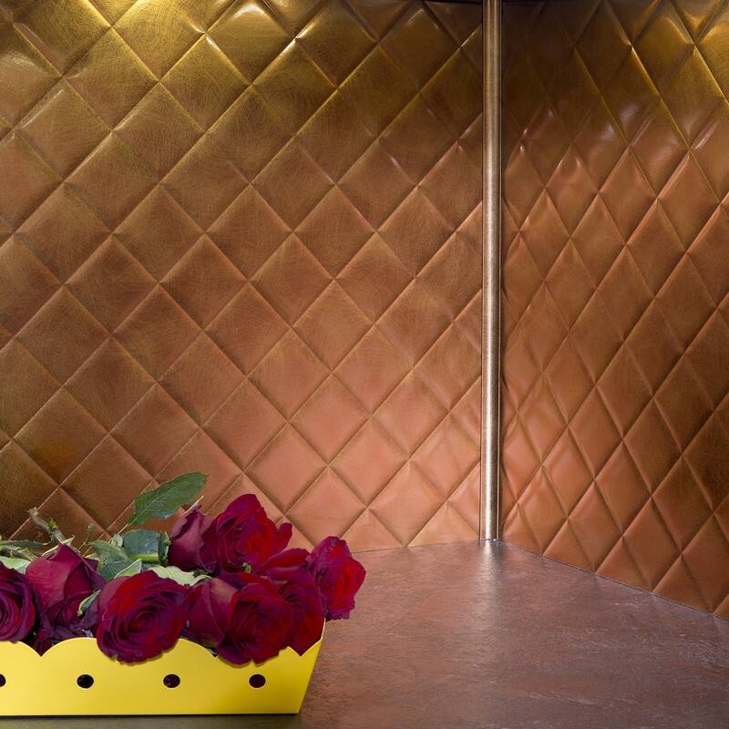 Fasade Quilted Decorative Vinyl 18in x 24in Backsplash Panel in Antique Bronze