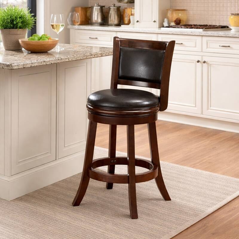 Augusta Wood Upholstered Swivel Counter Barstool - Brown