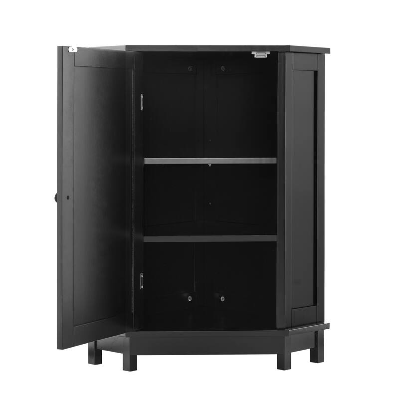 Roomfitters 24" Triangle Corner Bathroom Cabinet, Modern MDF Storage Organizer with Adjustable Shelves, Black