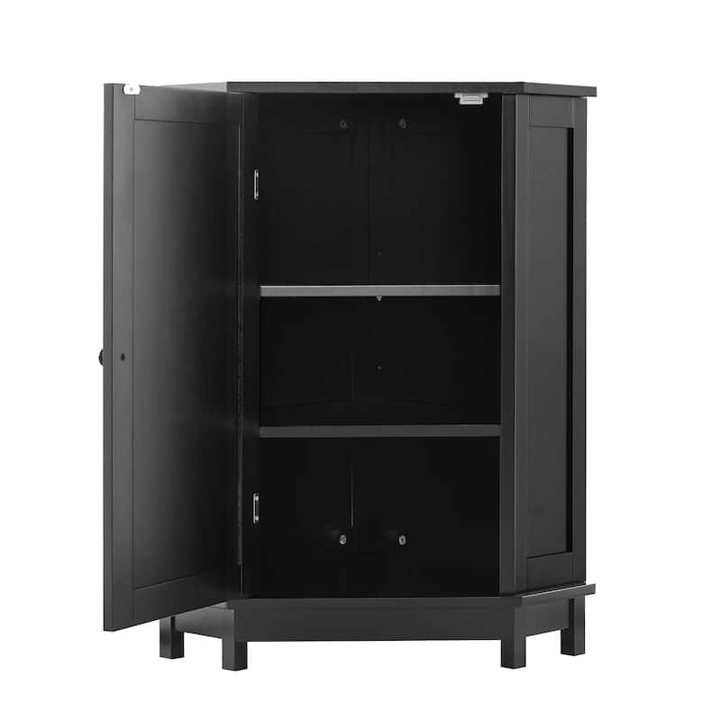 Roomfitters Triangle Corner Bathroom Cabinet, Modern MDF Storage Organizer with Adjustable Shelves and Wood, Black