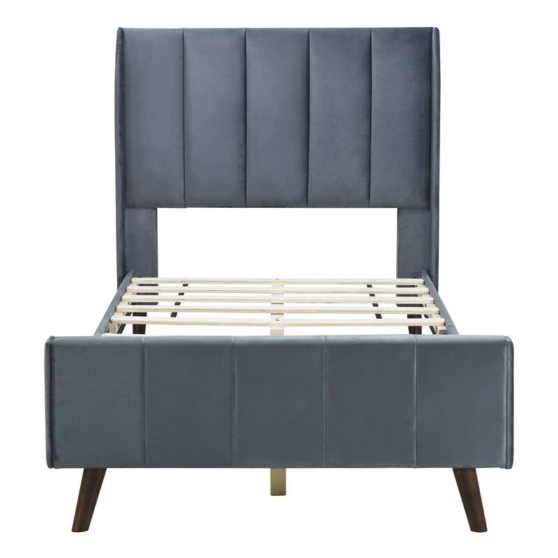 Twin/Full/Queen Size Velvet Upholstered Platform Bed Frame with Headboard and Wooden Slats Support, No Box Spring Needed