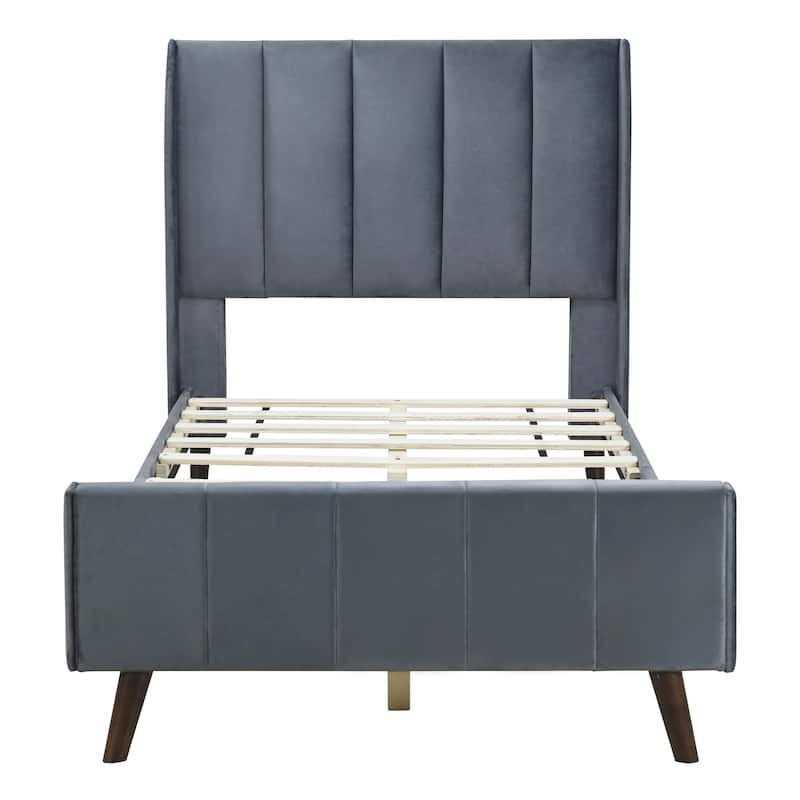 Twin Size Upholstered Platform Bed with Tufted Velvet Headboard