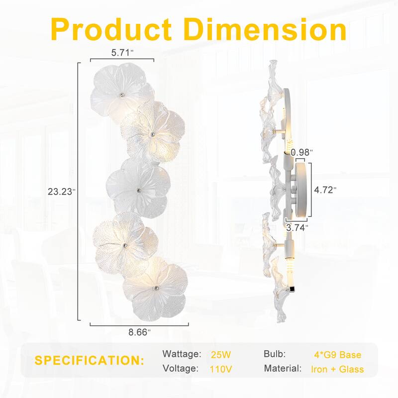 Modern Elegant Clear and Frosted Bubble Glass Flower Petal Wall Sconce