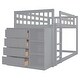 preview thumbnail 45 of 58, Wooden Floor Bunk Bed Frame with Storage Drawers, 3 Shelves, Full-length Guardrail and Reversible Ladder for Kids, Teens