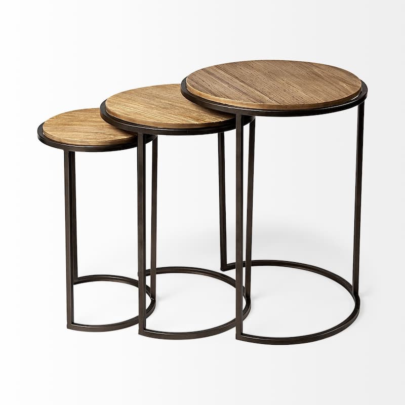 Glover (Set of 3) 20L x 20W Brown Wood Round Top W/Metal Nesting Accent Tables - 20.1L x 20.1W x 26.4H