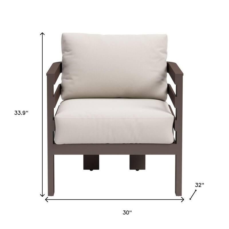 30" Brown Aluminum Outdoor Arm Chair with White Cushion