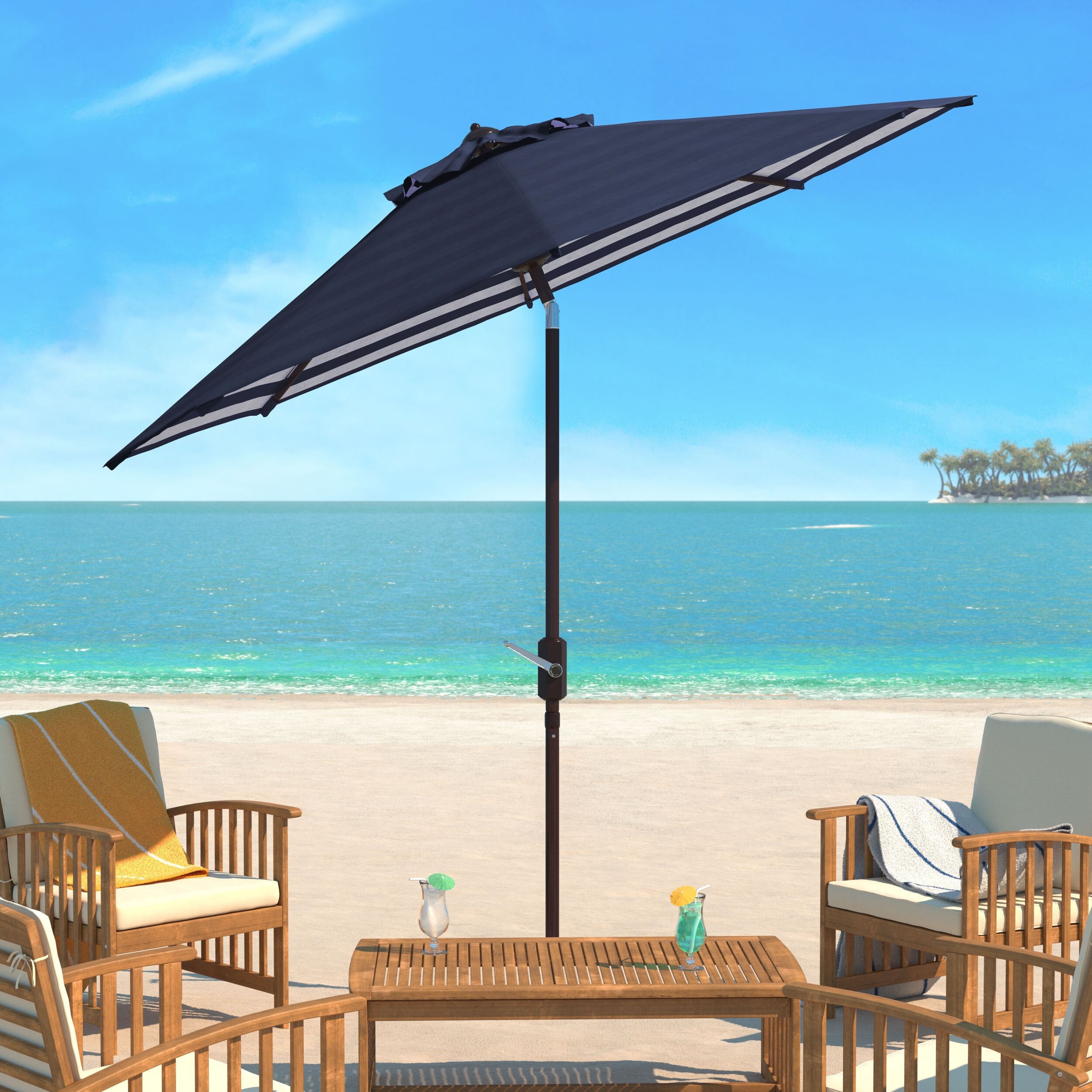 Shop Black Friday Deals On Safavieh Athens Navy White Inside Out Striped 9 Foot Outdoor Umbrella Overstock 14586557