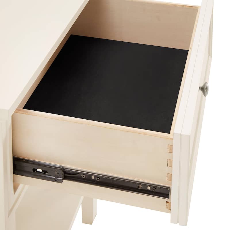 Thea White Finish Beige Linen Drawer Face 1 Drawer Nightstand by iNSPIRE Q Classic