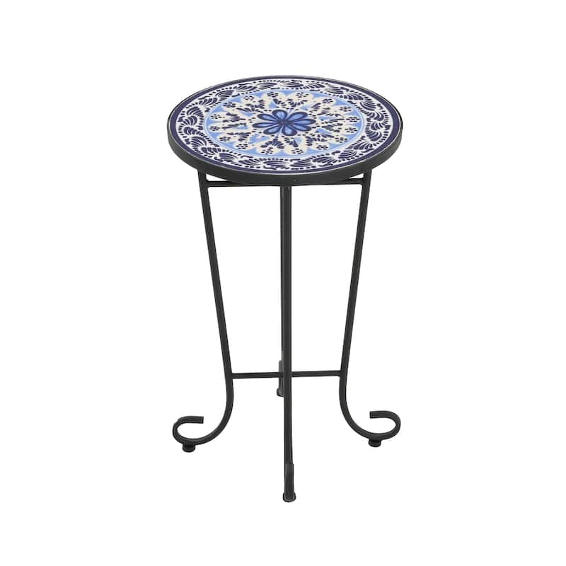Roomfitters Mosaic Outdoor Patio Side Table with Ceramic Tile Top and Curvy Legs, Colorful
