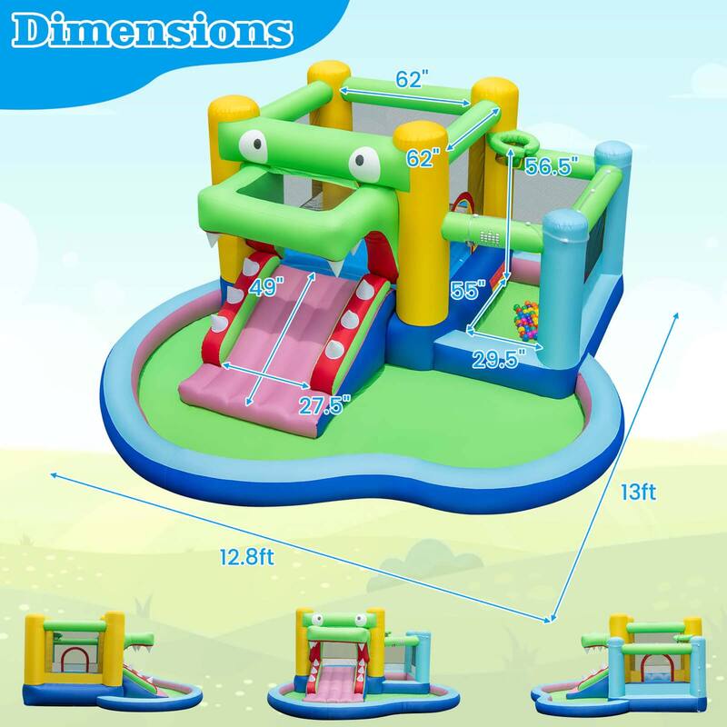 Inflatable Bounce House w/Slide Splash Pool Ball Pit & Basket Hoop - Multi-color