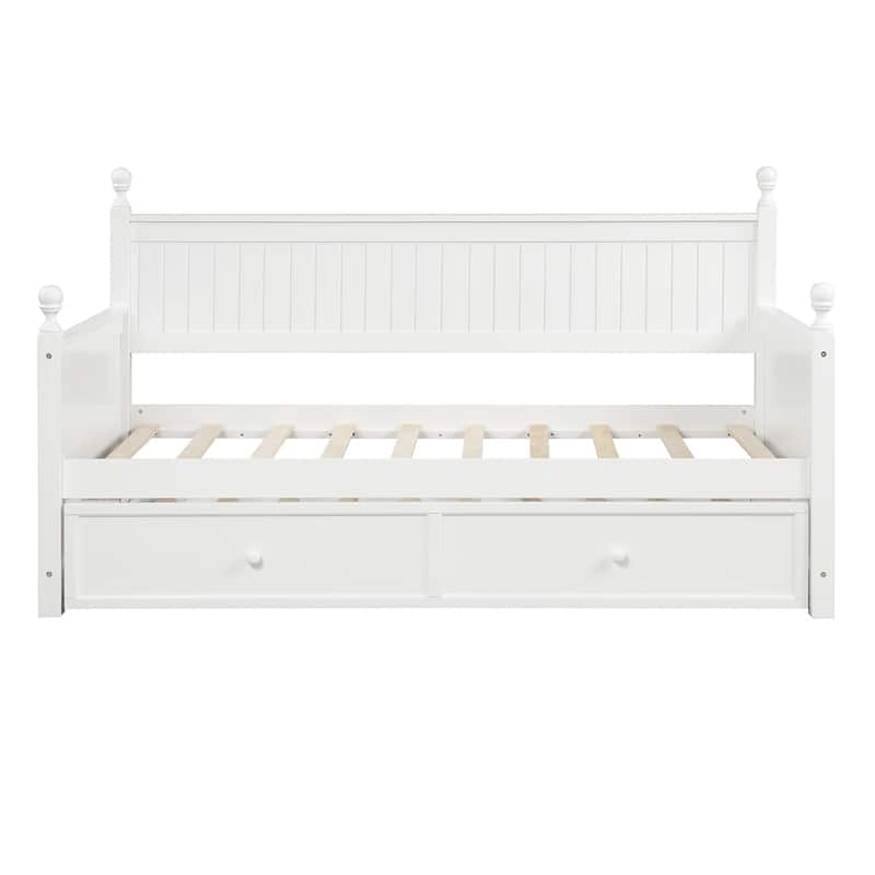 White+Trundle Modern Twin Size Daybed with Trundle & Hidden Storage