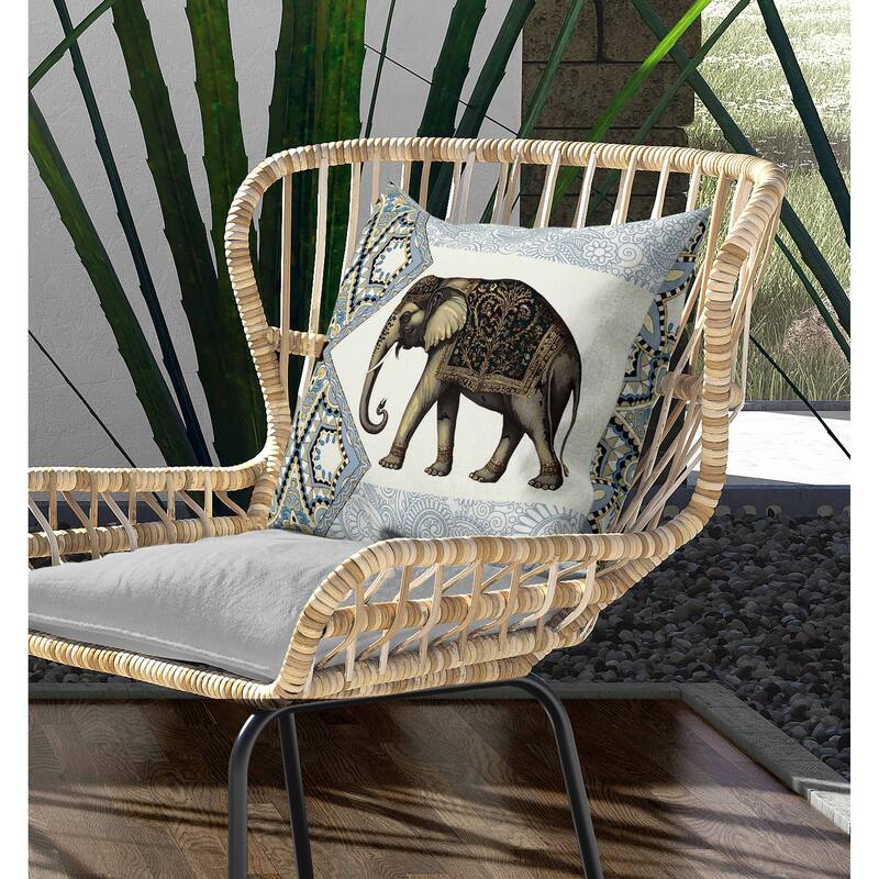 Floraphant Indoor/Outdoor Reversible Throw Pillow Blue and Isabelline