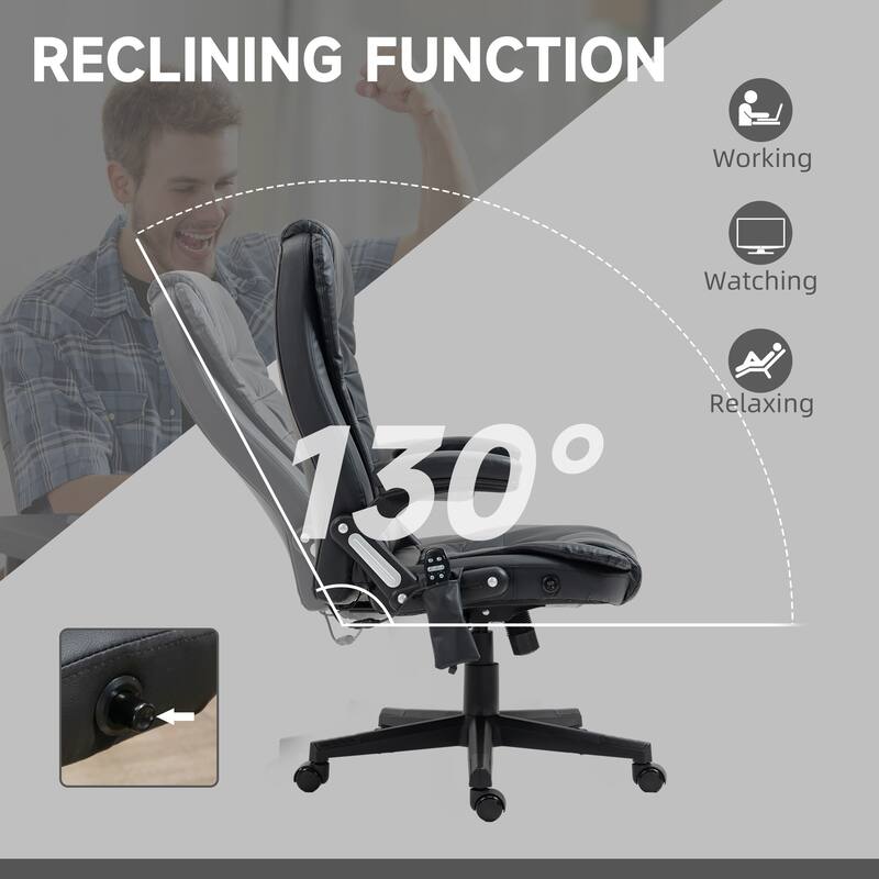 6 Point Vibrating Massage Office Executive Recliner Chair: with Heat, Reclining Backrest, Padded Armrests and Remote