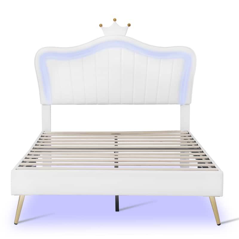 Upholstered Bed Frame with LED Lights
