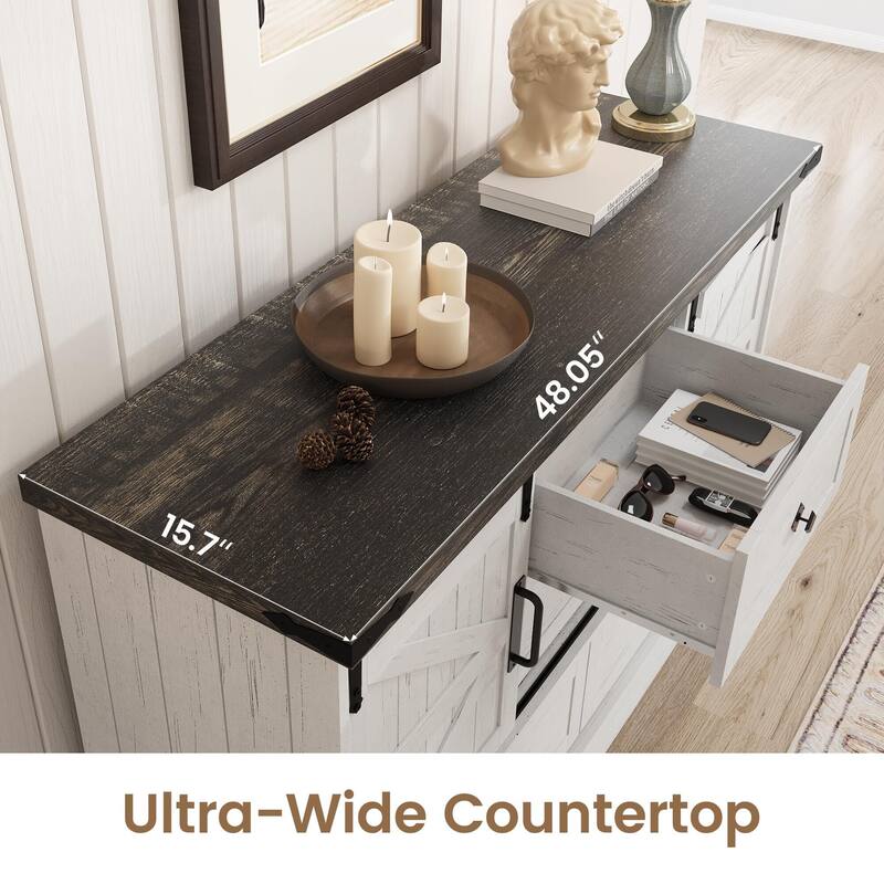 Television Stands with Large 4 Drawers, Farmhouse Wood