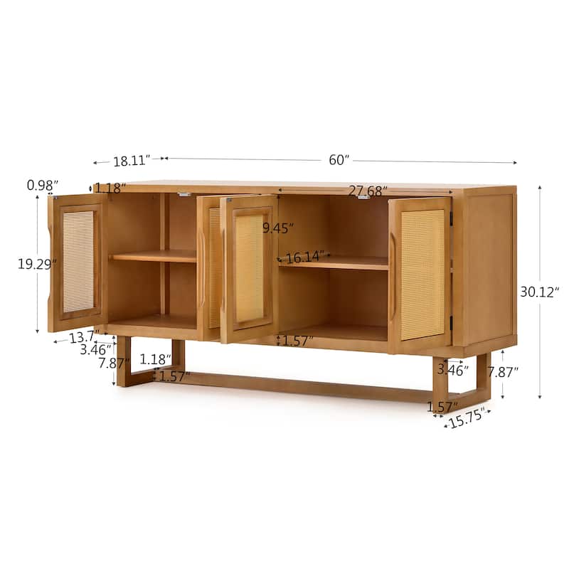 Christopher Knight Home - Modern Acacia Wood PE Cane 4-Door Storage Sideboard Cabinet with Locking Cabinets