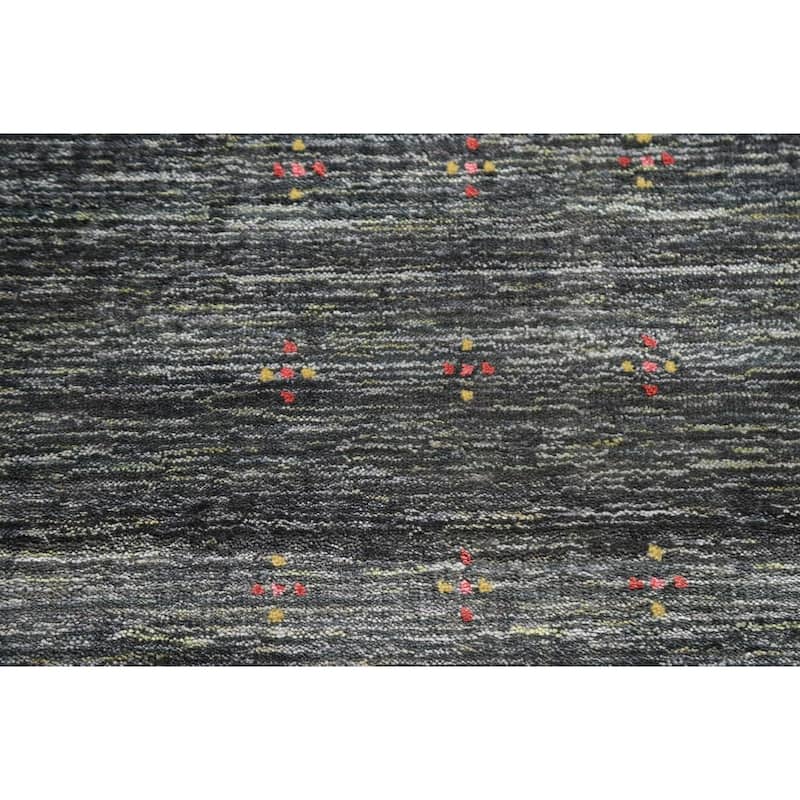 Gabbeh Area Rug Hand-Knotted Grey Wool Carpet - 7'11"x 9'10"