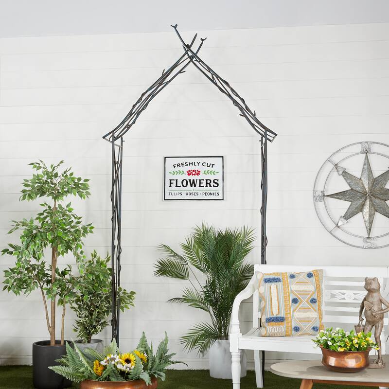 Metal Bird Indoor Outdoor Arched Garden Arbor with Sculpted Branches - Black - Roche River Decor