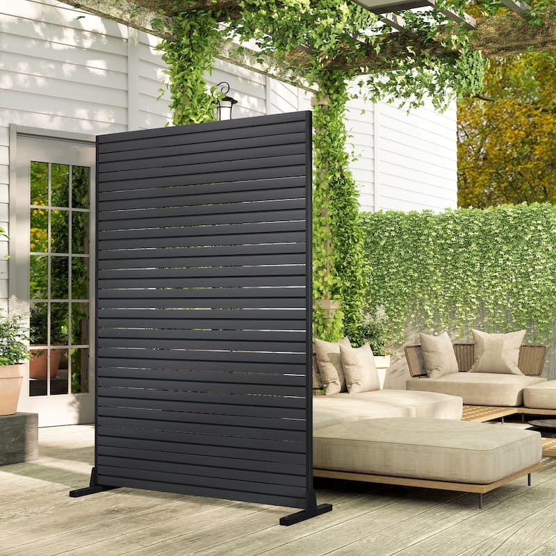 Outsunny HDPE Outdoor Privacy Screen, 47.2"W x 68.5"H Decorative Privacy Fence Screen with Stand and 6 Panels