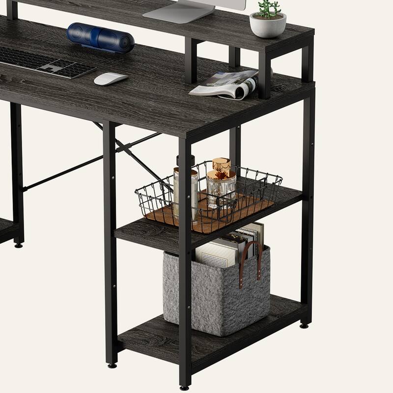 55 Inch Dual Monitor Computer Desk with Adjustable Shelves