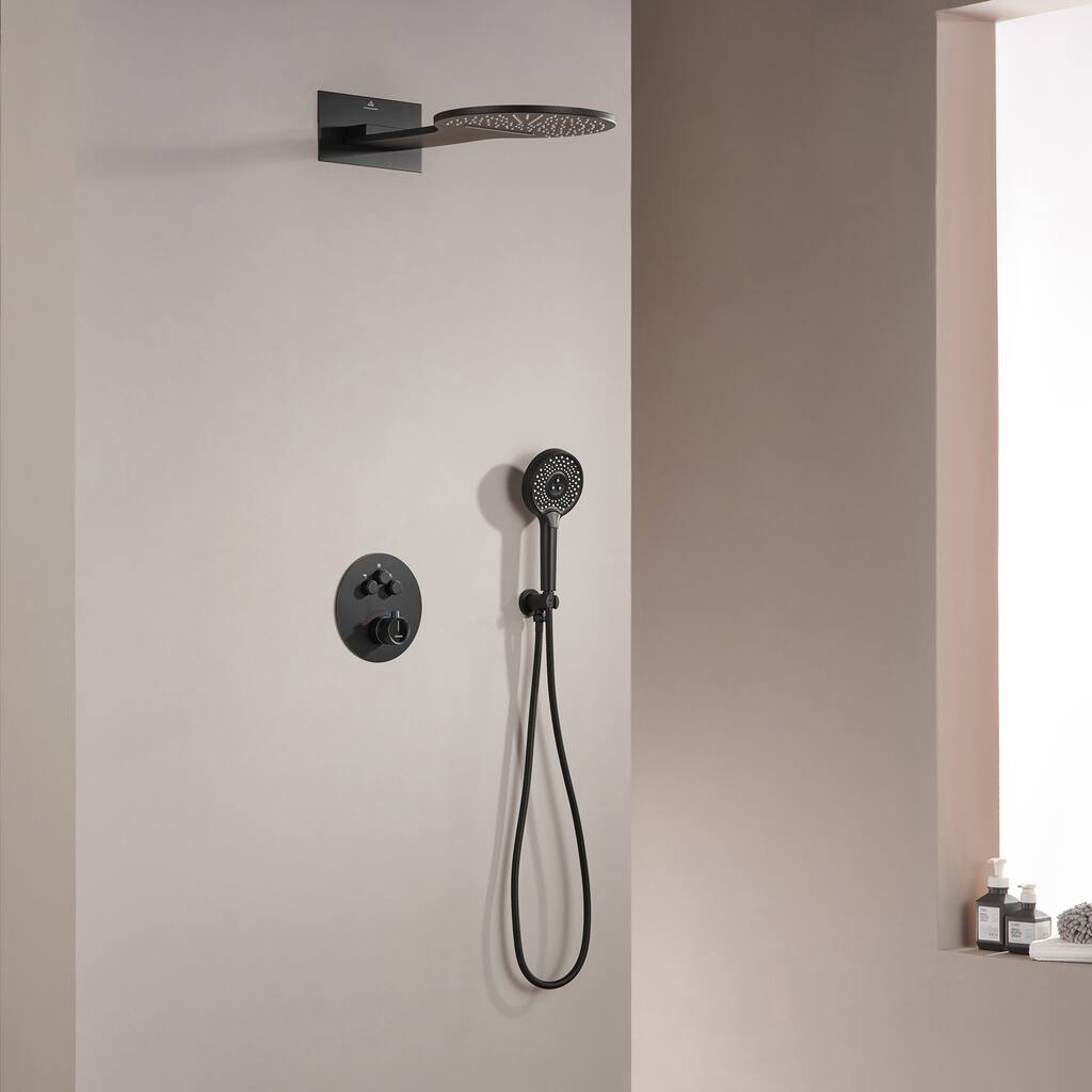 CASAINC 2-function Luxury Thermostatic Dual Shower Faucet Shower System with Waterfall Shower Head