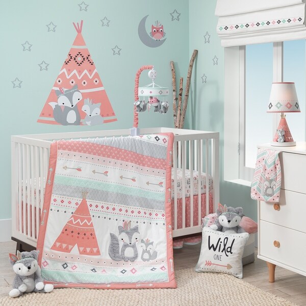 Lambs Ivy Little Spirit Coral White Blue Chevron Fox Luxury Baby
