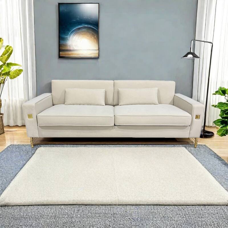 Modern 85.63" Velvet 3-seater Sofa with Gold Accents and Plush Cushions for Living Room