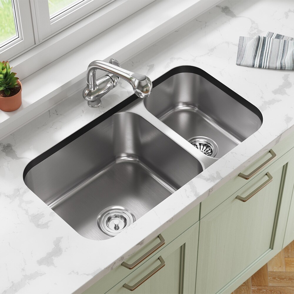 Offset Double Bowl Stainless Steel Kitchen Sink, and SinkLink ...