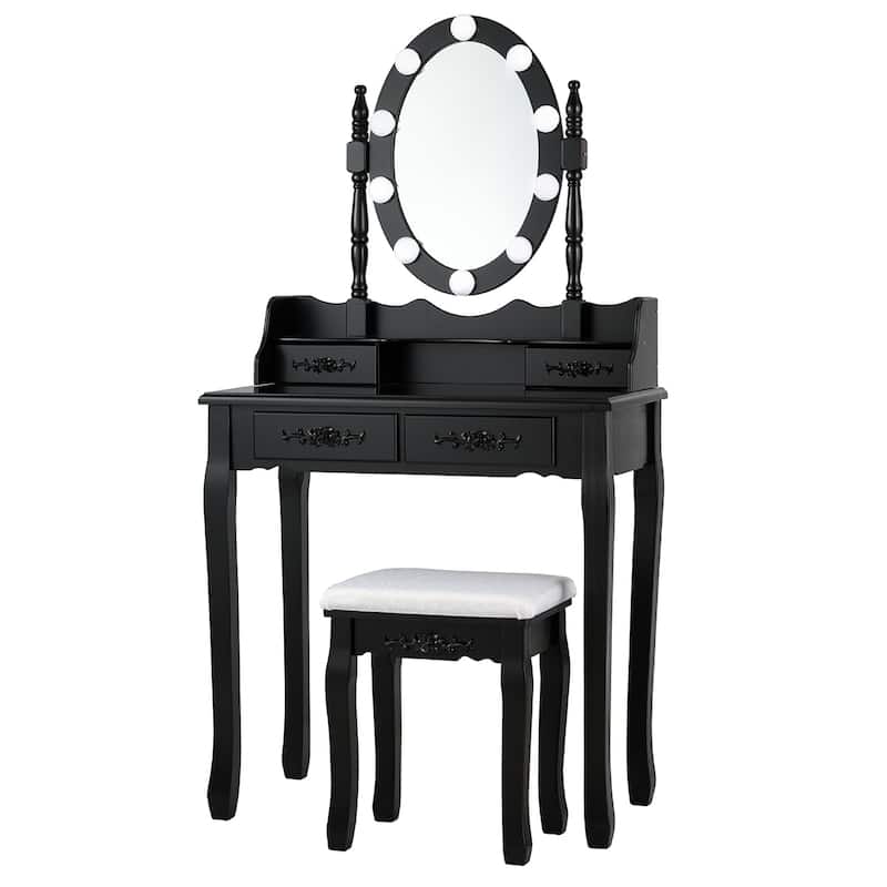 Costway Vanity Table Table 10 Dimmable Bulbs Black White Brown