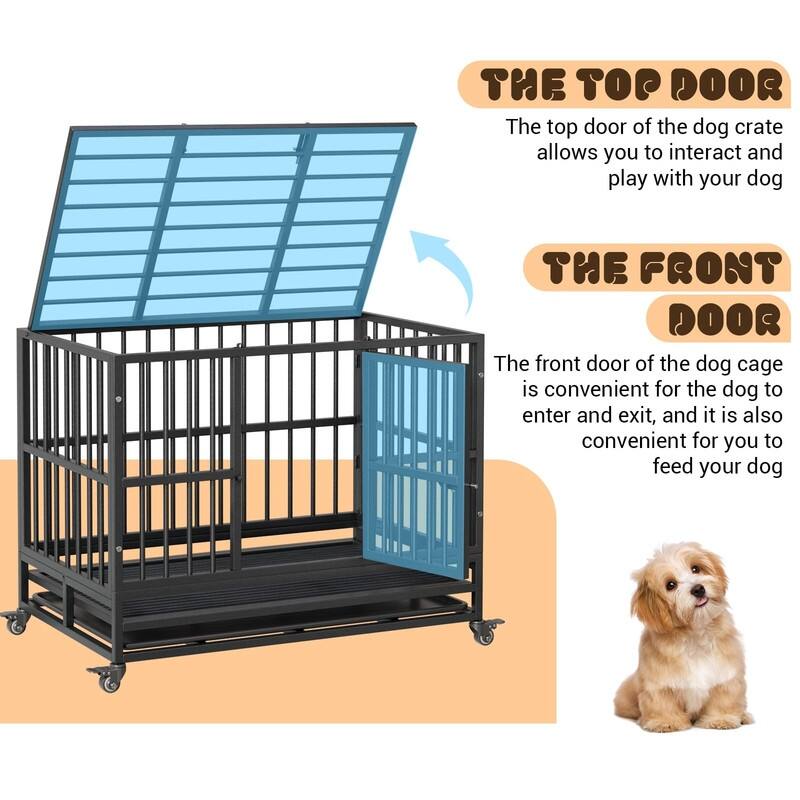 Heavy Duty Dog Crate withDouble Door Wheels ChewProof Metal Kennel for Small Dogs Easy to Assemble
