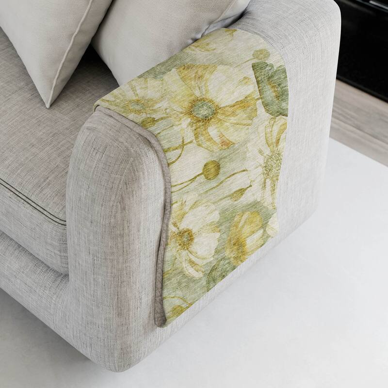 Premium Machine Washable Modern Floral Sherpa Throw Blanket - Sage - 4'2" x 5'10"