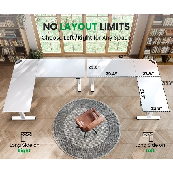 dimension image slide 0 of 2, SIAGO 75" L-Shaped Standing Desk Electric Corner Standing Desk Adjustable Office Computer Desks