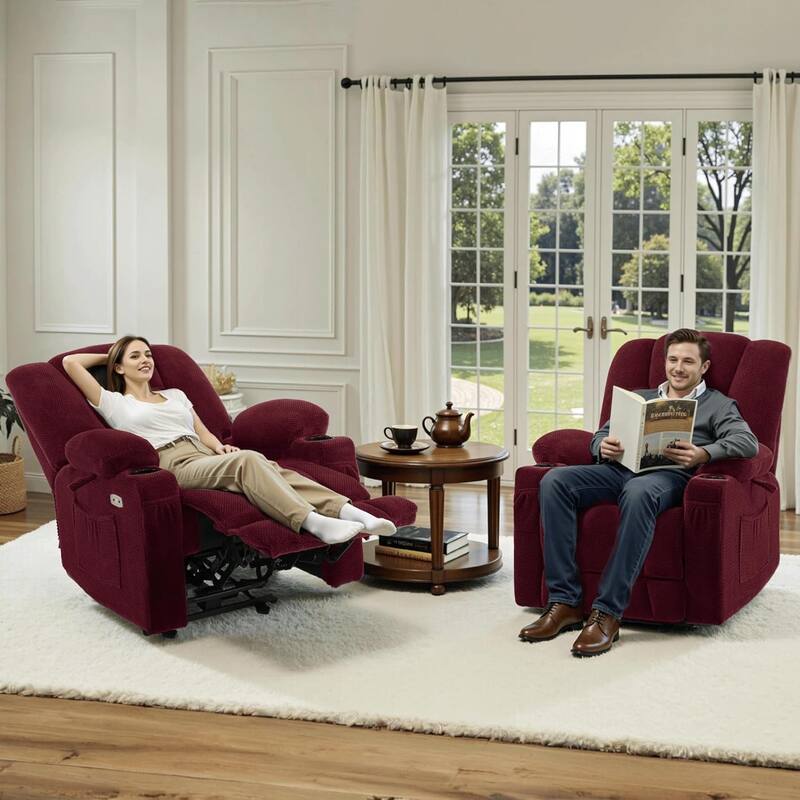 MCombo Electric Power Recliner Chair with Massage & Heat, Plush Fabric 8015