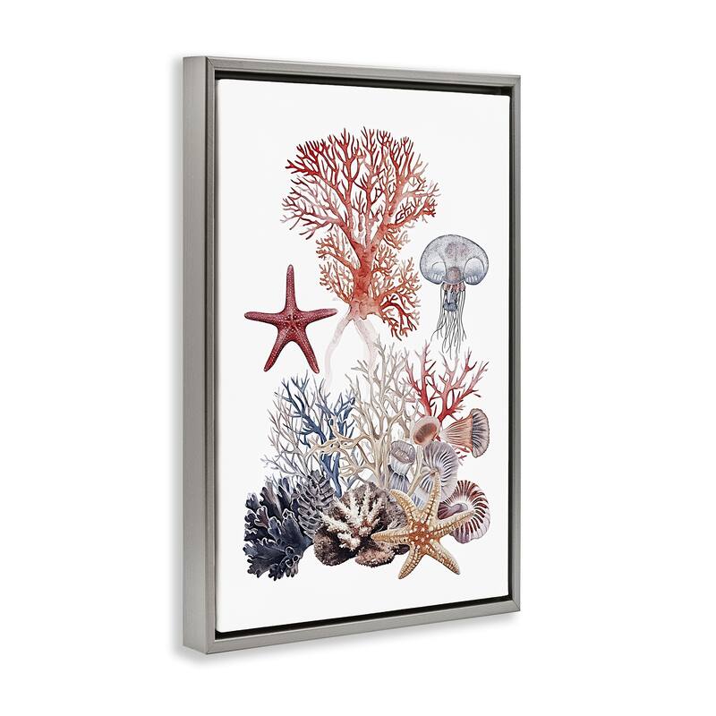 Stupell Aquatic Animals & Coral Framed Floater Canvas Wall Art Design By Ramona Murdock