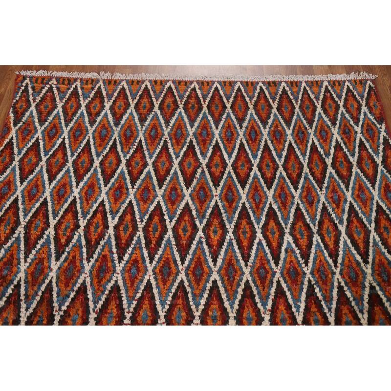 Hand Knotted Oriental 100% Wool Carpet Modern All-Over Oranges & Rust Moroccan Area Rug - 7' 11'' X 5' 8''