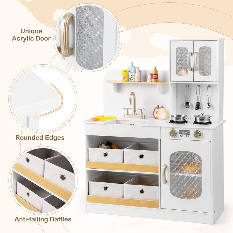 Gymax Kids Kitchen Playset Toy Play Kitchen w/ 4 Fabric Drawers Stoves