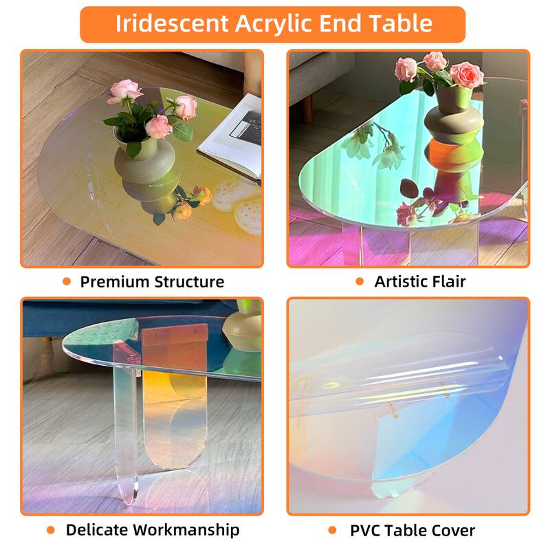 Acrylic Colorful Coffee Table Iridescent Glass End Table Side Table - 38"x20"x15"