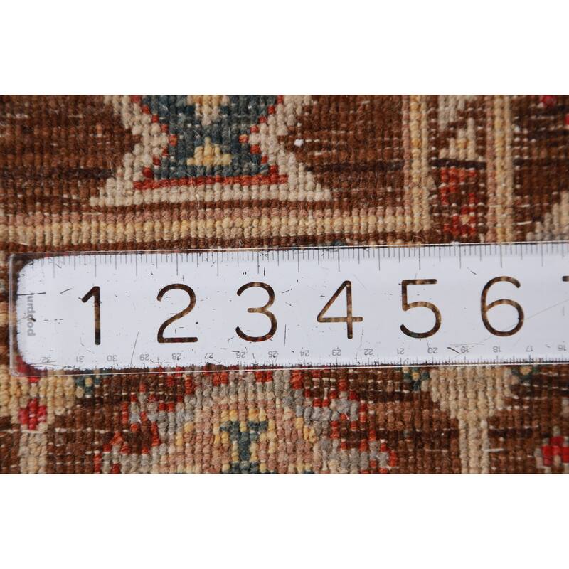 Hand Knotted Oriental 100% Wool Carpet Transitional Geometric Brown Oushak Area Rug - 4' 10'' X 3' 5''