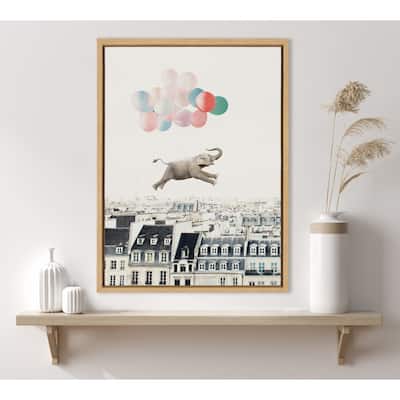 Kate and Laurel Sylvie Happy Elephant in Paris Framed Canvas by July Art Prints