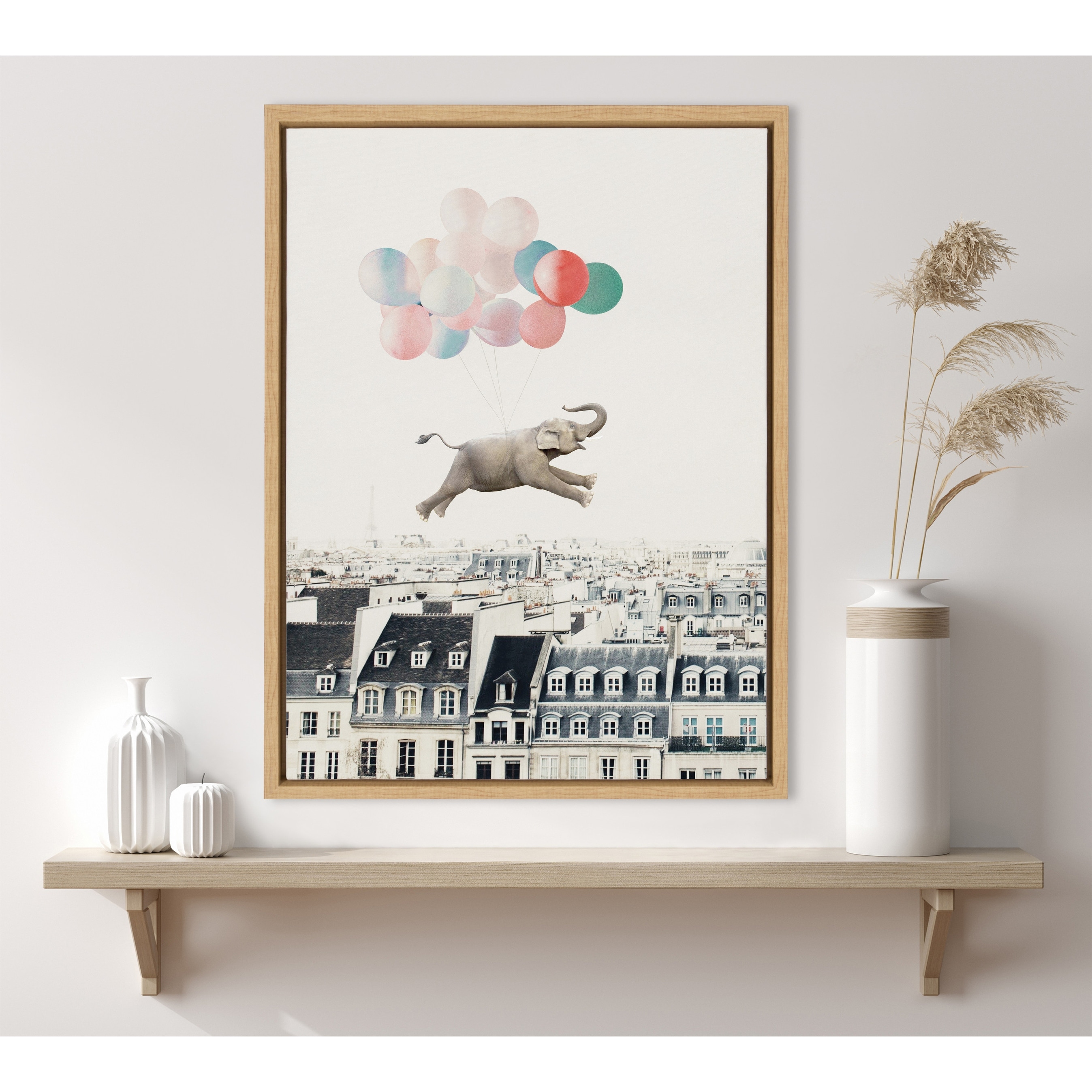 Kate and Laurel Sylvie Happy Elephant in Paris Framed Canvas by July Art Prints