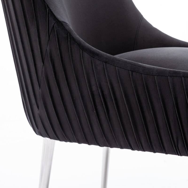 SEYNAR Modern Velvet Pleated Finish Back Dining Chair Set of 4 with Rear Handle