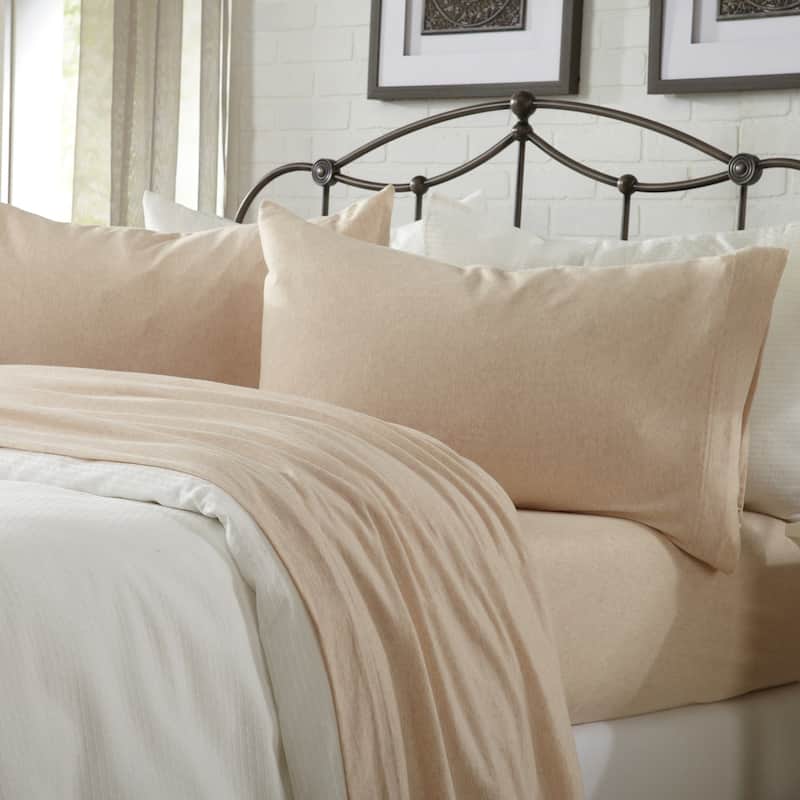 Linery & Co. Heathered Melange Cotton Jersey Knit Sheet Set - Queen - Oatmeal