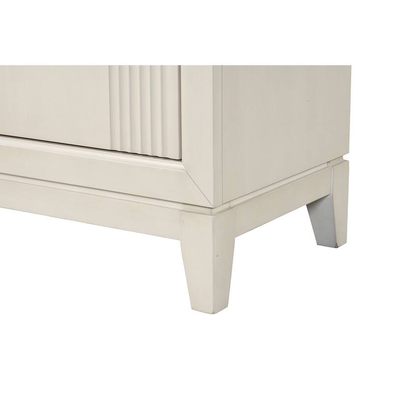 Transitional Nightstand - Antique White Finish, Fluted Design & Chrome Handles