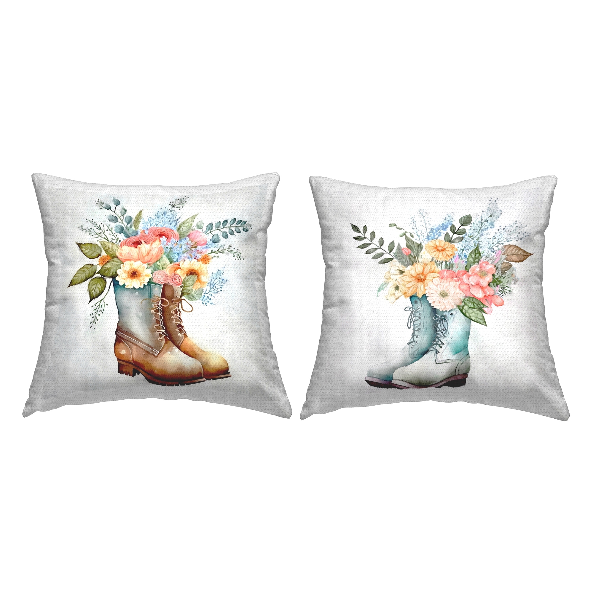 Stupell Gardening Boots Mixed Flowers Printed Outdoor Throw Pillow Design by Ziwei Li (Set of 2)
