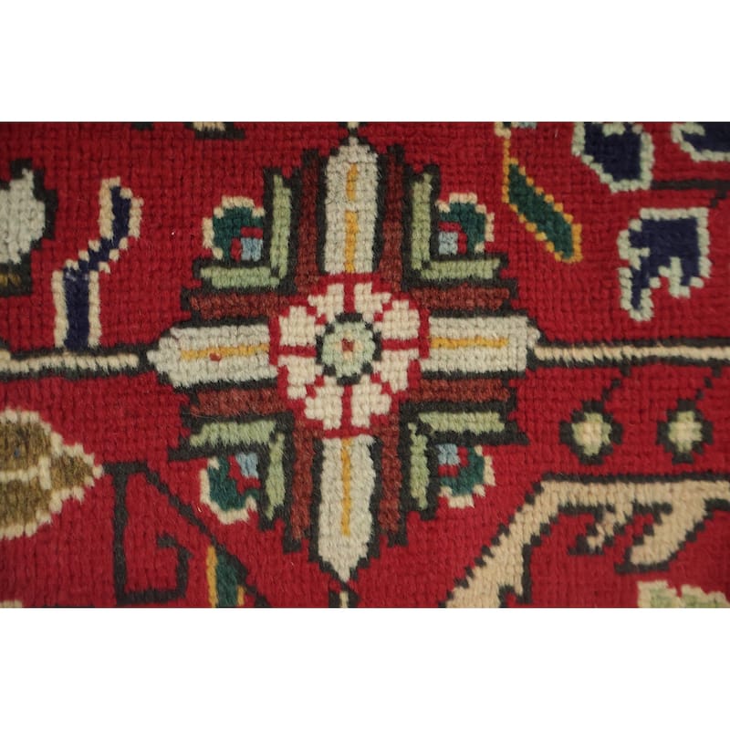 Hand Knotted Oriental 100% Wool Carpet Traditional Floral Red Tabriz Area Rug - 12' 7'' X 9' 7''
